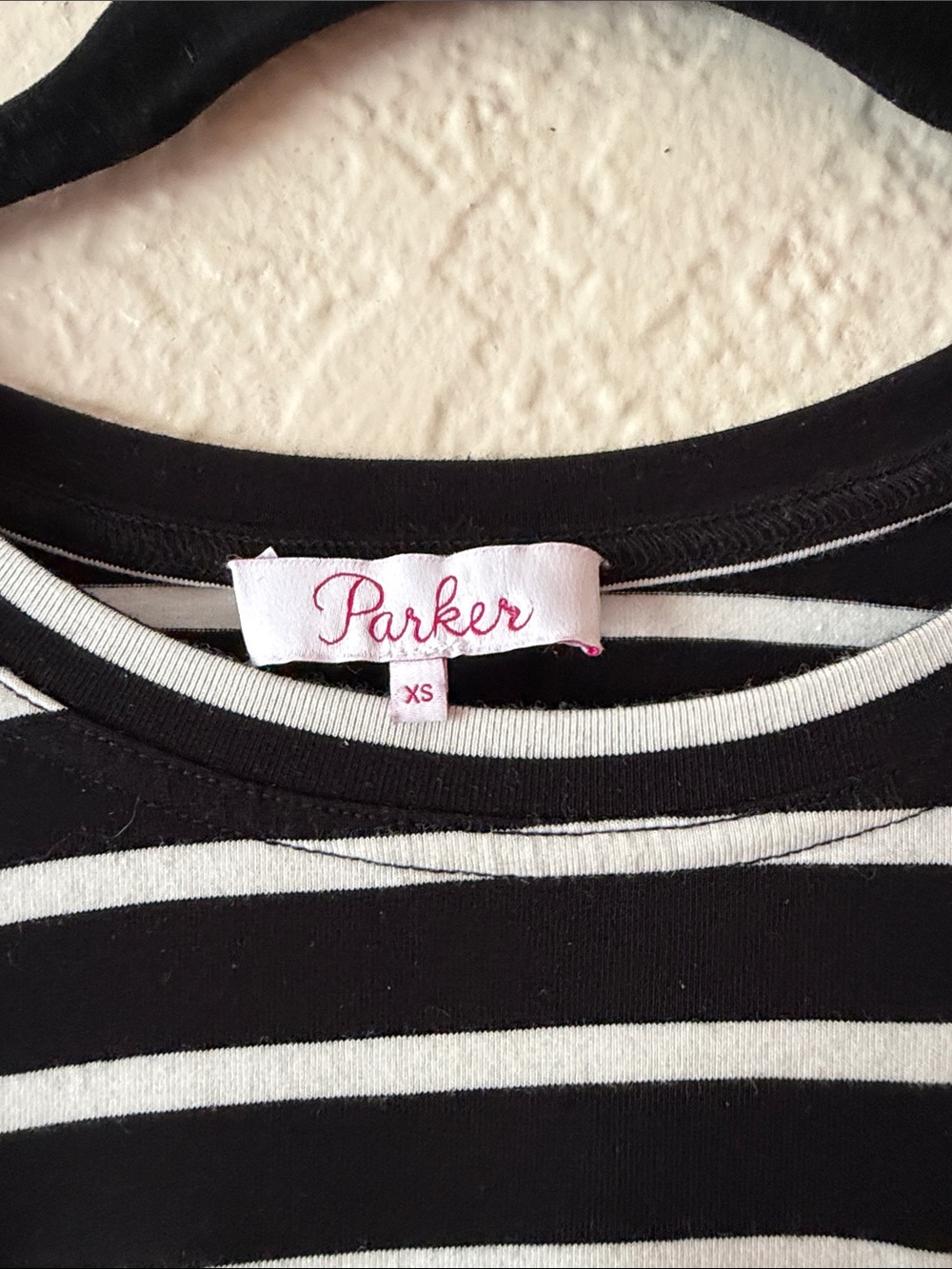 Parker Cotton Jersey Mini Dress Size XS/S Black White Chest Pocket Smocked Waist - Picture 4 of 7